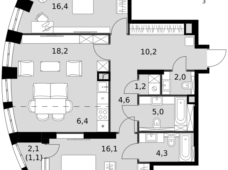 Apartamento 2 habitaciones 86 m² North-Western Administrative Okrug, Rusia