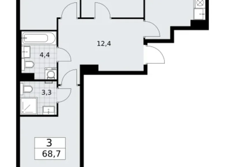 Квартира 3 комнаты 69 м² район Троицк, Россия