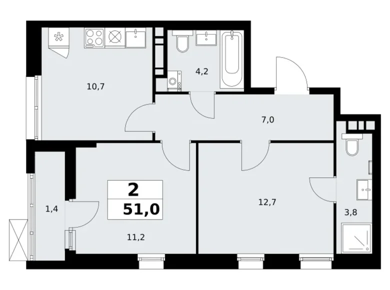 2 room apartment 51 m² poselenie Sosenskoe, Russia