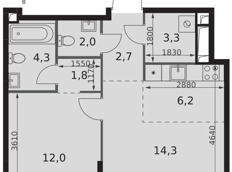 2 room apartment 47 m² Moscow, Russia