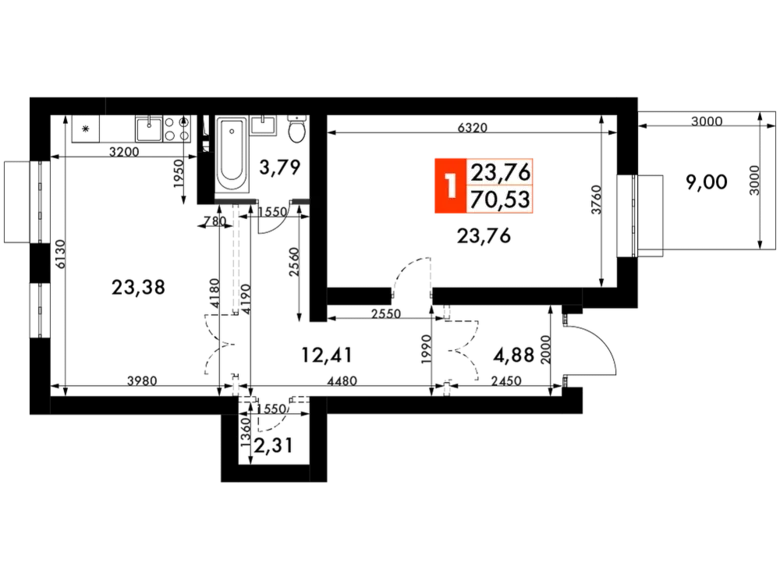 Mieszkanie 1 pokój 71 m² Odincovskiy gorodskoy okrug, Rosja