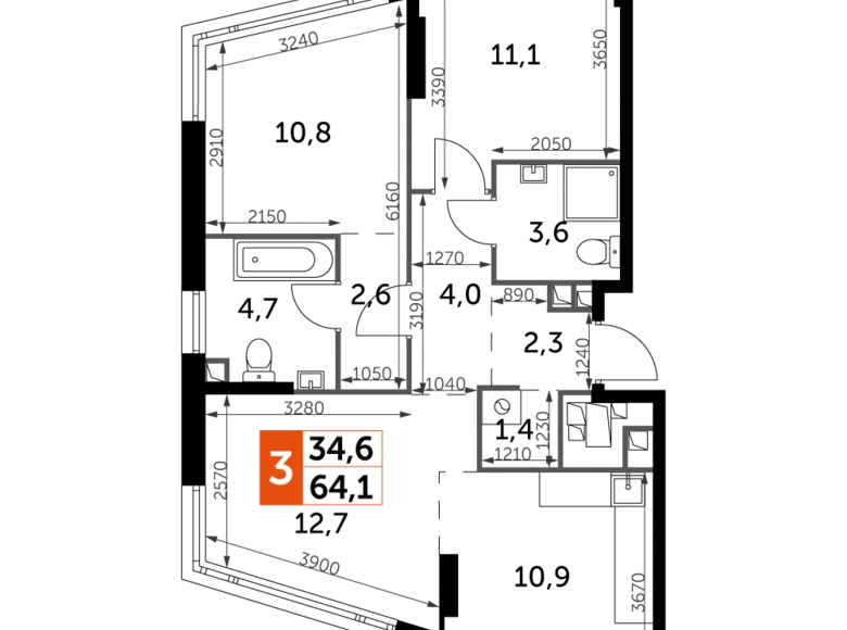 Apartamento 3 habitaciones 64 m² Moscú, Rusia