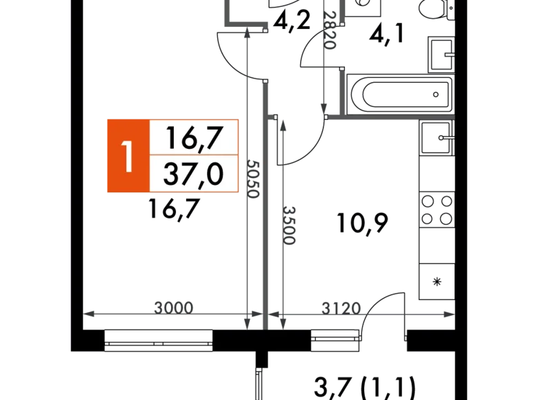 Apartamento 1 habitación 37 m² Razvilka, Rusia