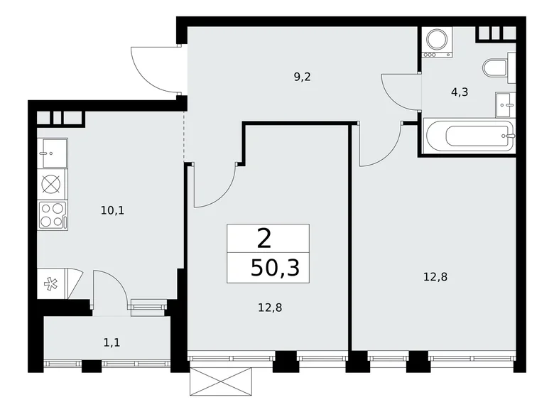 2 room apartment 50 m² poselenie Sosenskoe, Russia