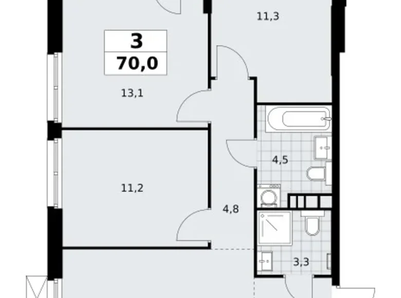 Квартира 3 комнаты 70 м² Юго-Западный административный округ, Россия