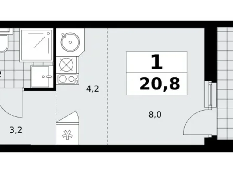 1 room apartment 21 m² Moscow, Russia