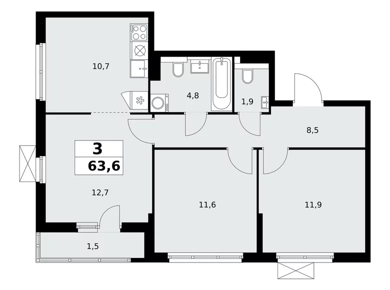 Wohnung 3 Zimmer 64 m² poselenie Sosenskoe, Russland