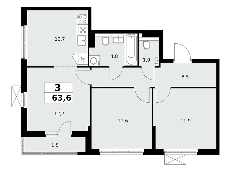 Mieszkanie 3 pokoi 64 m² poselenie Sosenskoe, Rosja