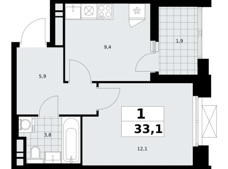 Квартира 1 комната 33 м² поселение Сосенское, Россия