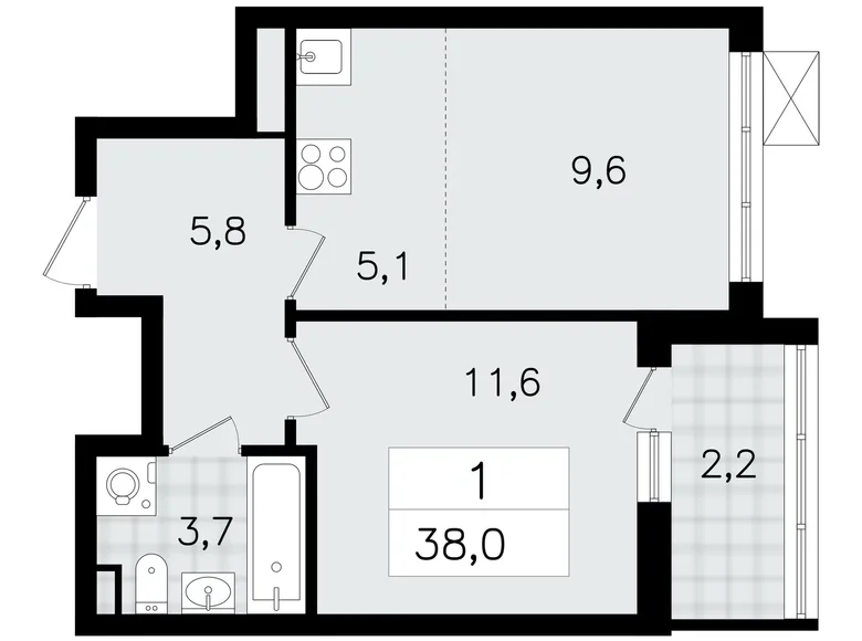 2 room apartment 38 m² Vsevolozhsk, Russia