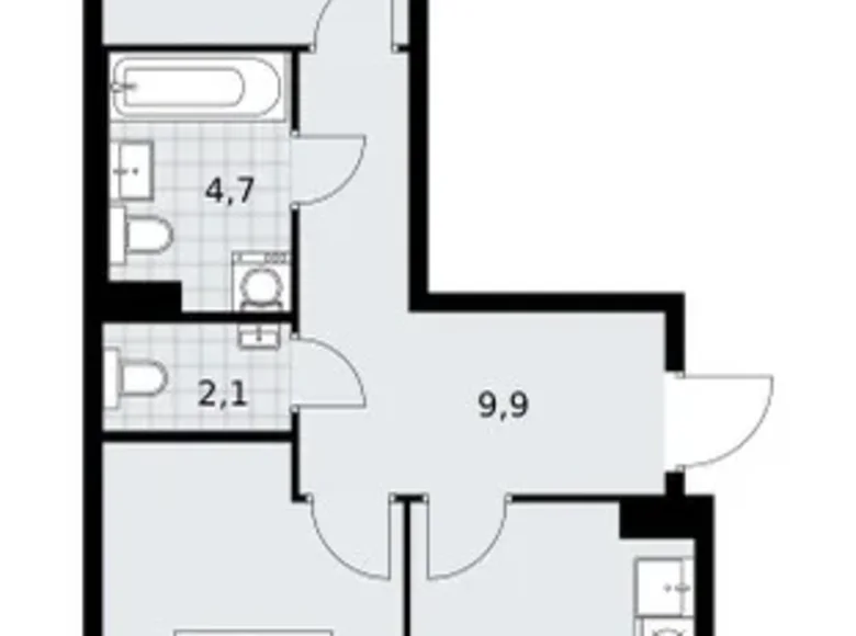 Mieszkanie 2 pokoi 57 m² Troick, Rosja