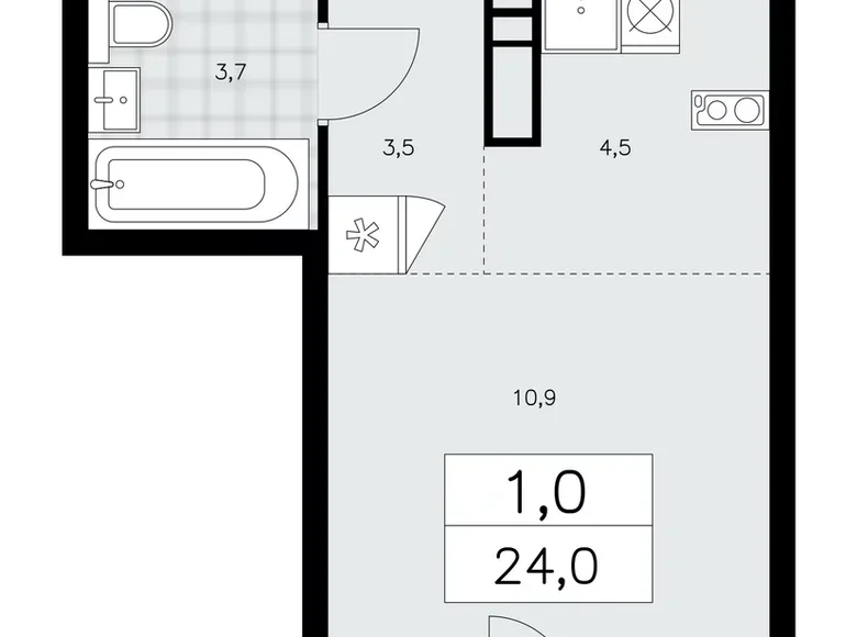 1 room apartment 24 m² poselenie Sosenskoe, Russia