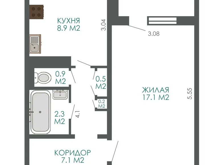 Квартира 1 комната 39 м² Минск, Беларусь