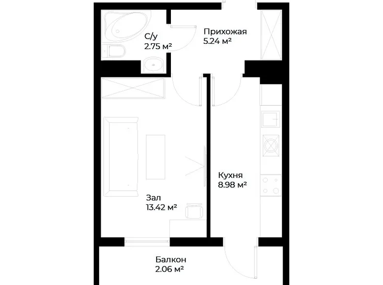 Квартира 1 комната 32 м² Ташкент, Узбекистан