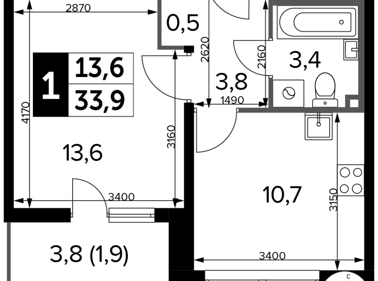 Mieszkanie 1 pokój 34 m² Nekrasovka District, Rosja