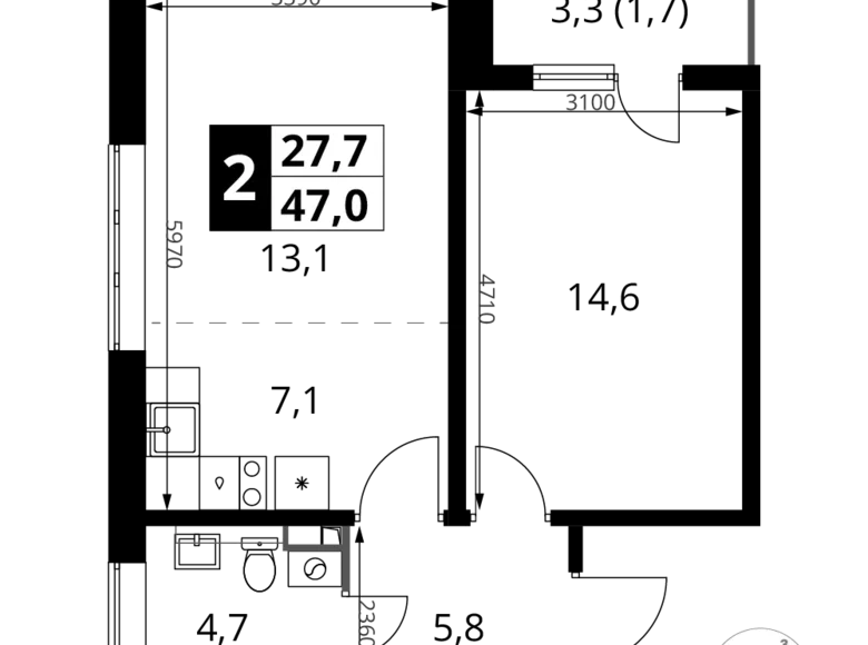 Mieszkanie 2 pokoi 47 m² Sapronovo, Rosja