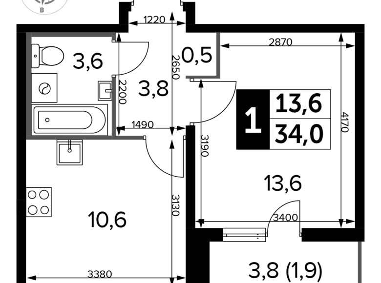 Квартира 1 комната 34 м² Люберцы, Россия