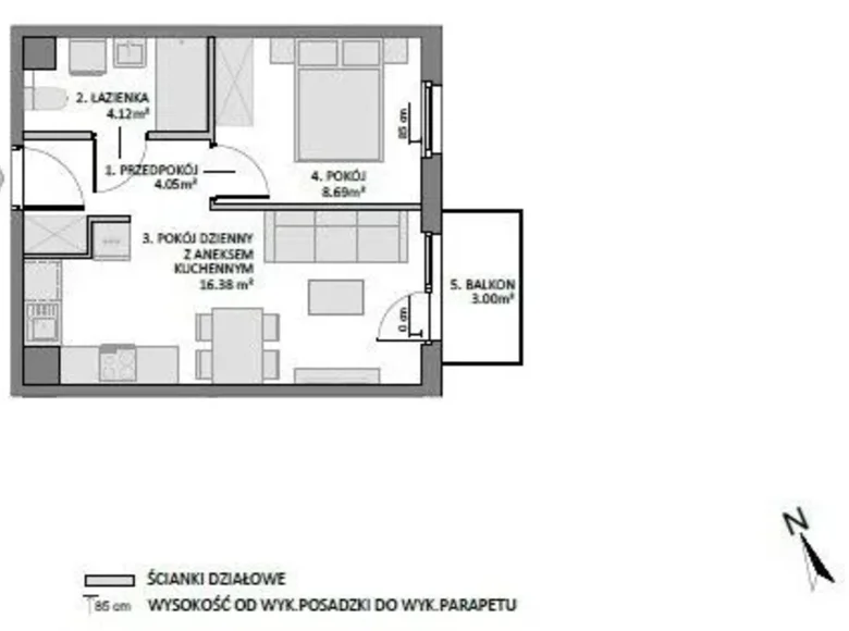 1 bedroom apartment 35 m² Gdansk, Poland