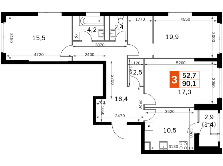 Apartamento 3 habitaciones 90 m² Moscú, Rusia