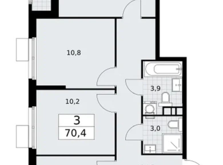 3 room apartment 70 m² Vnukovo, Russia