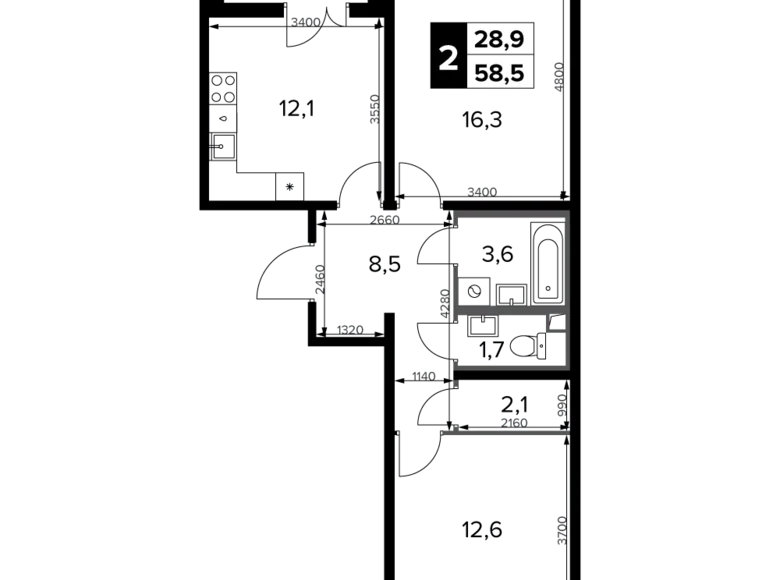 Wohnung 2 Zimmer 59 m² Moskau, Russland