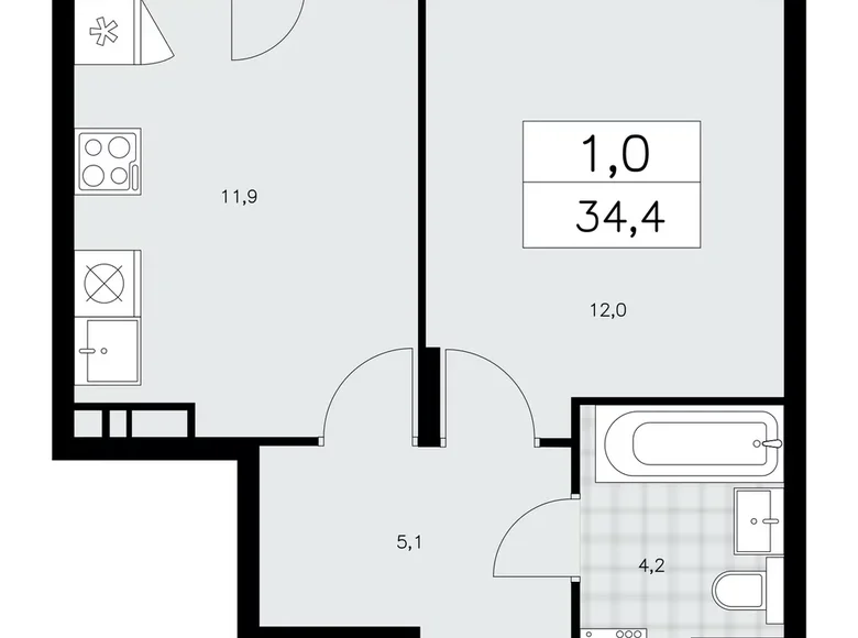 Квартира 1 комната 34 м² поселение Сосенское, Россия