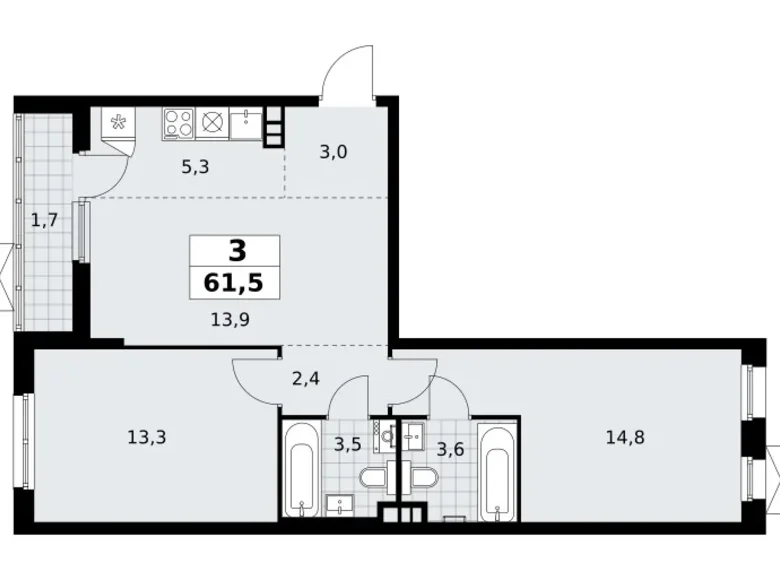 Wohnung 3 zimmer 62 m² poselenie Sosenskoe, Russland