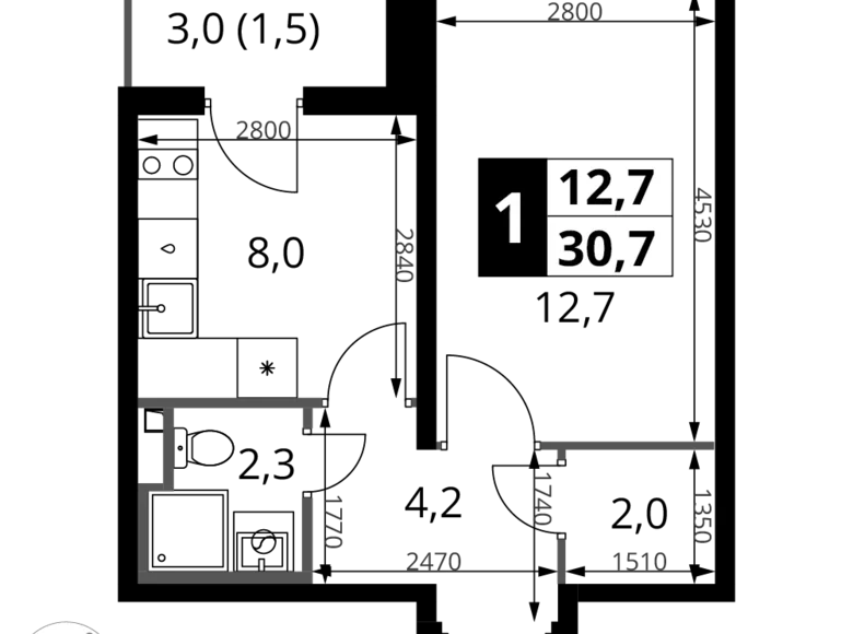 Apartamento 1 habitación 31 m² Potapovo, Rusia