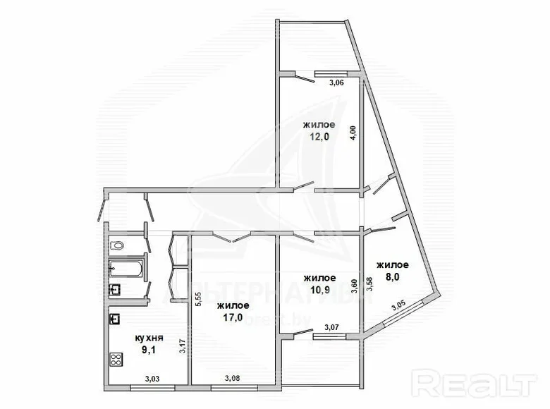 4 room apartment 79 m² Brest, Belarus