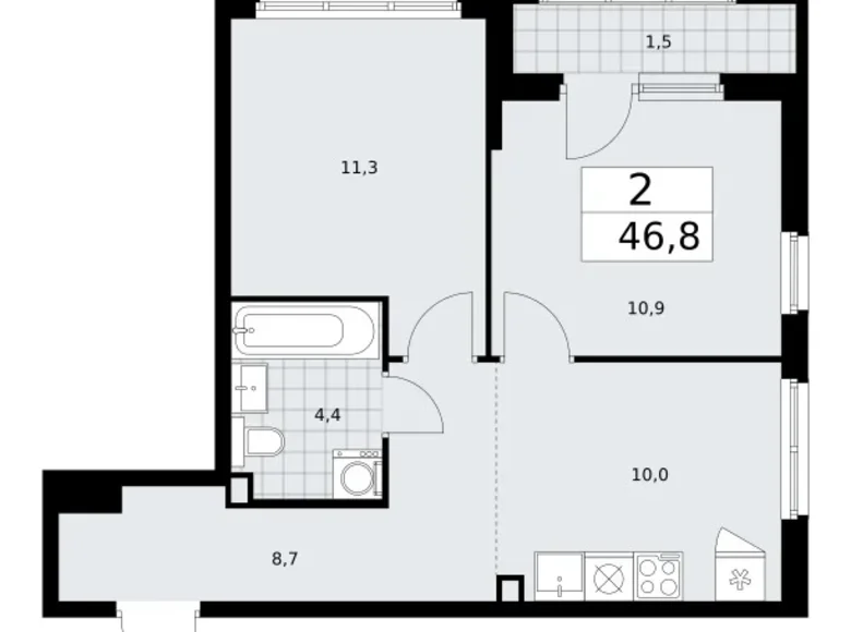 Квартира 2 комнаты 47 м² район Троицк, Россия