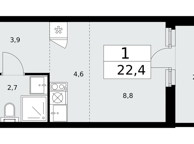 1 room apartment 22 m² Moscow, Russia