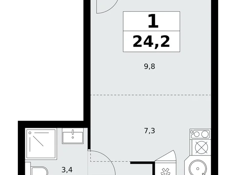 1 room apartment 24 m² poselenie Sosenskoe, Russia