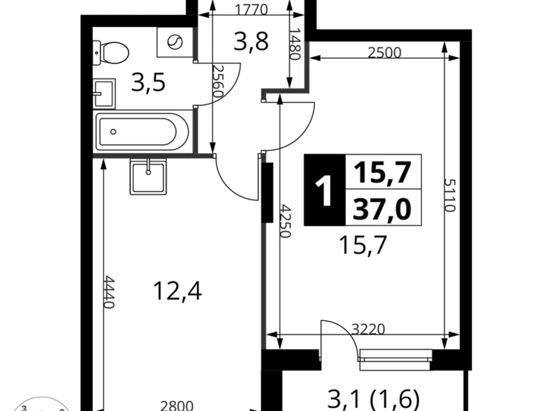 Mieszkanie 1 pokój 37 m² Potapovo, Rosja