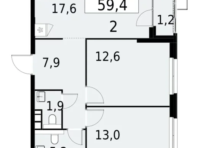 Mieszkanie 2 pokoi 59 m² South-Western Administrative Okrug, Rosja