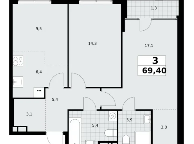 Wohnung 3 zimmer 69 m² Nördlicher Verwaltungsbezirk, Russland