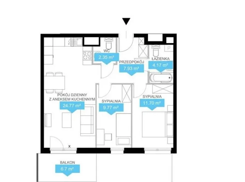 Квартира 3 комнаты 61 м² Познань, Польша