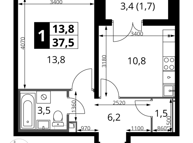 Appartement 1 chambre 38 m² Leninsky District, Fédération de Russie