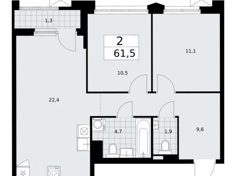Квартира 2 комнаты 62 м² район Троицк, Россия