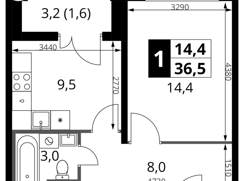 Mieszkanie 1 pokój 37 m² Potapovo, Rosja