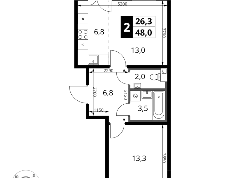 Apartamento 2 habitaciones 48 m² Jimki, Rusia