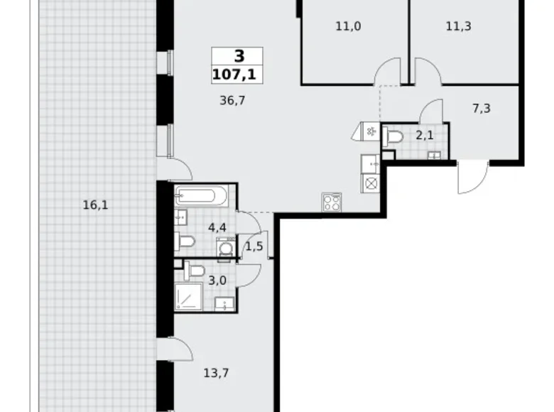 3 room apartment 107 m² poselenie Sosenskoe, Russia