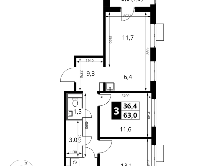 Apartamento 3 habitaciones 63 m² Potapovo, Rusia