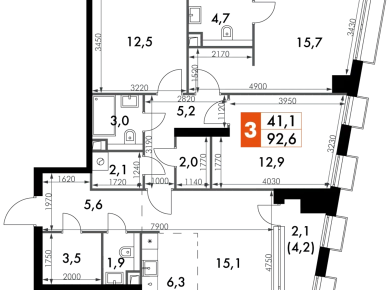 Apartamento 3 habitaciones 93 m² North-Western Administrative Okrug, Rusia