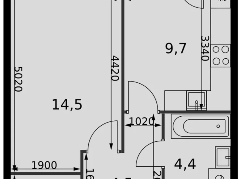 1 room apartment 36 m² Razvilka, Russia