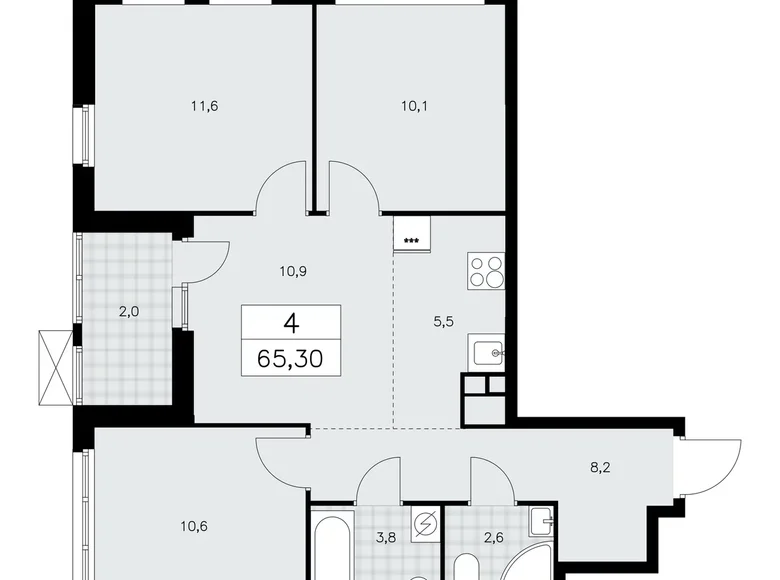 Mieszkanie 4 pokoi 65 m² poselenie Sosenskoe, Rosja