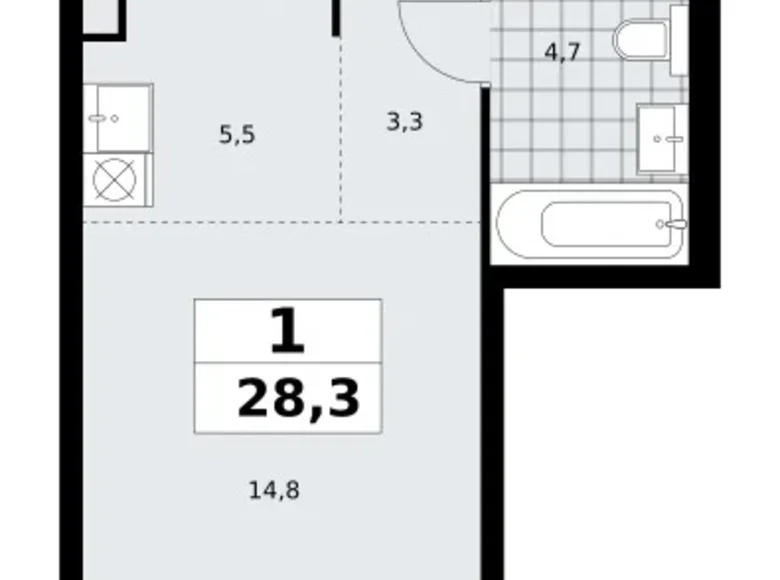 Apartamento 1 habitación 28 m² poselenie Sosenskoe, Rusia