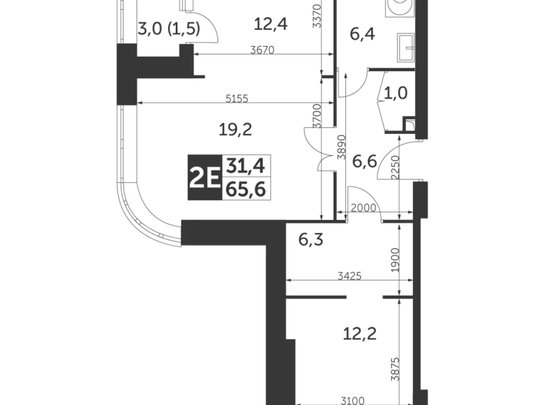 2 room apartment 66 m² North-Eastern Administrative Okrug, Russia