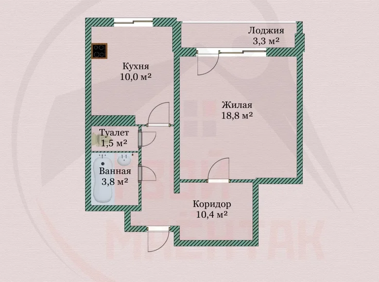 Mieszkanie 1 pokój 45 m² Borowlany, Białoruś