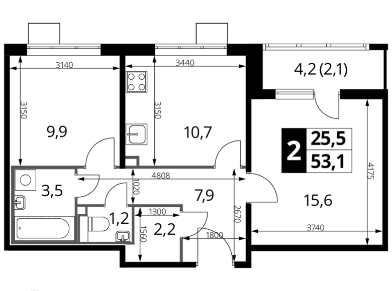 Mieszkanie 2 pokoi 53 m² Nekrasovka District, Rosja