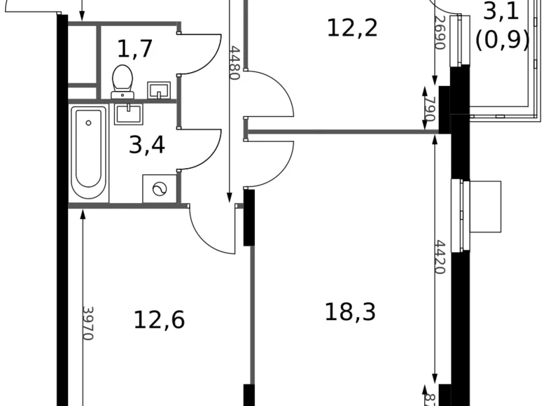 Квартира 2 комнаты 57 м² Сапроново, Россия